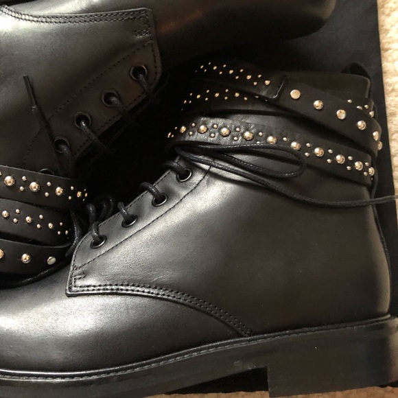 NEW $675 Maje FLINT Studded Ankle Wrap Combat Boot - Picture 3 of 7